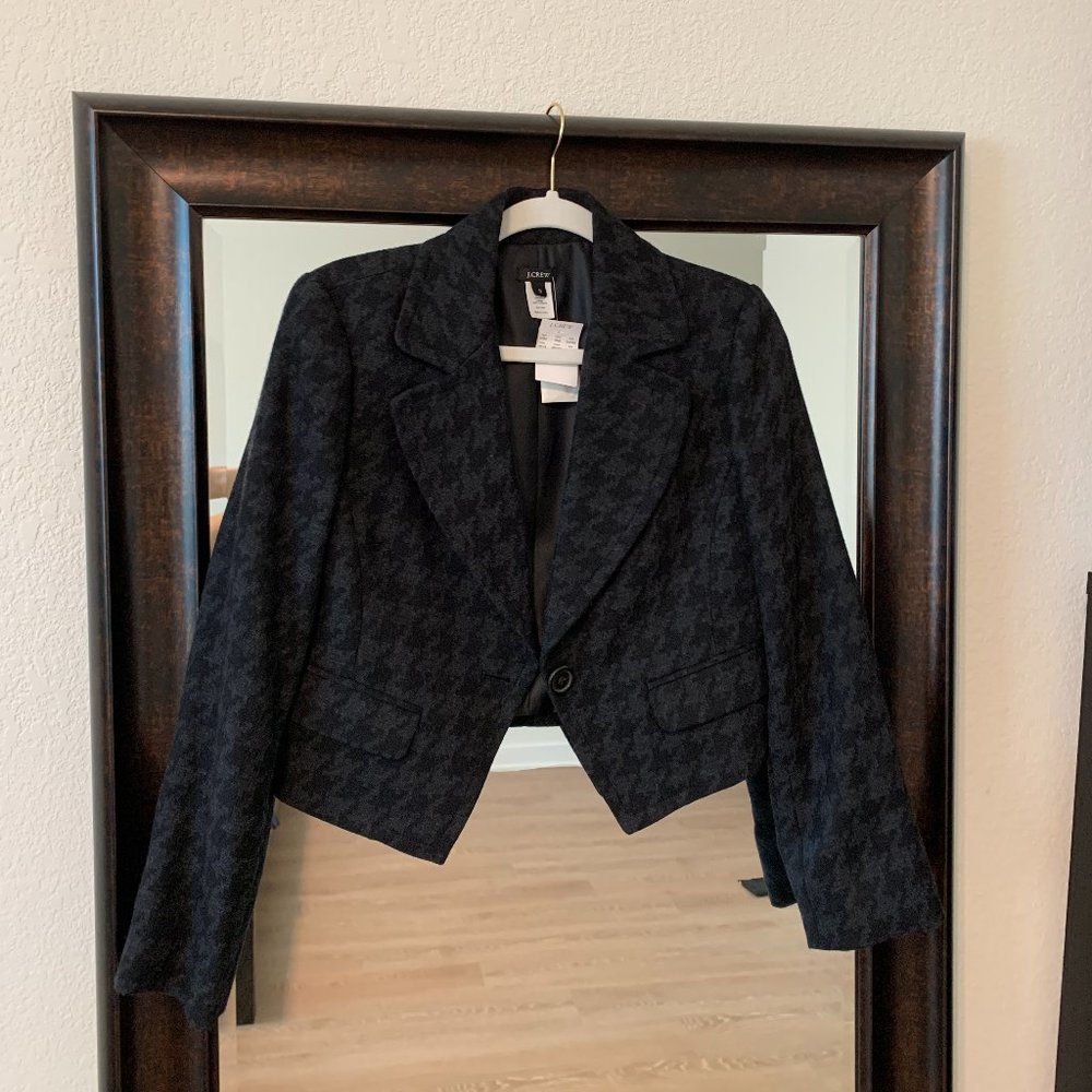 J. Crew Women’s Size 8 Houndstooth Crop Blazer 100% Wool NEW WITH TAGS